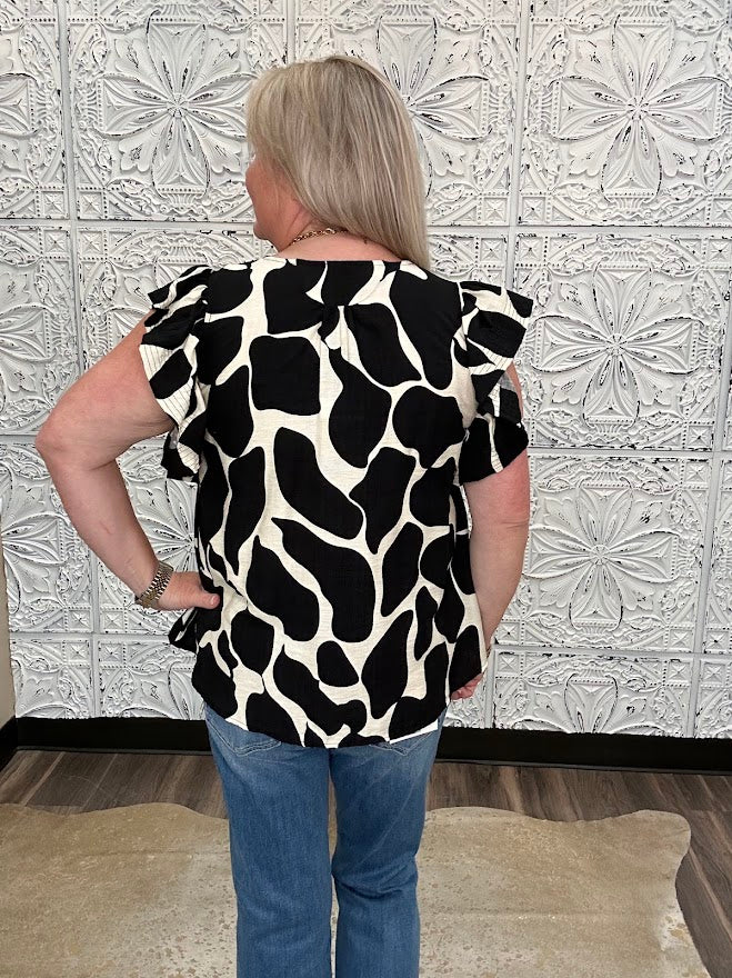 Flutter Sleeve V-Neck Blouse
