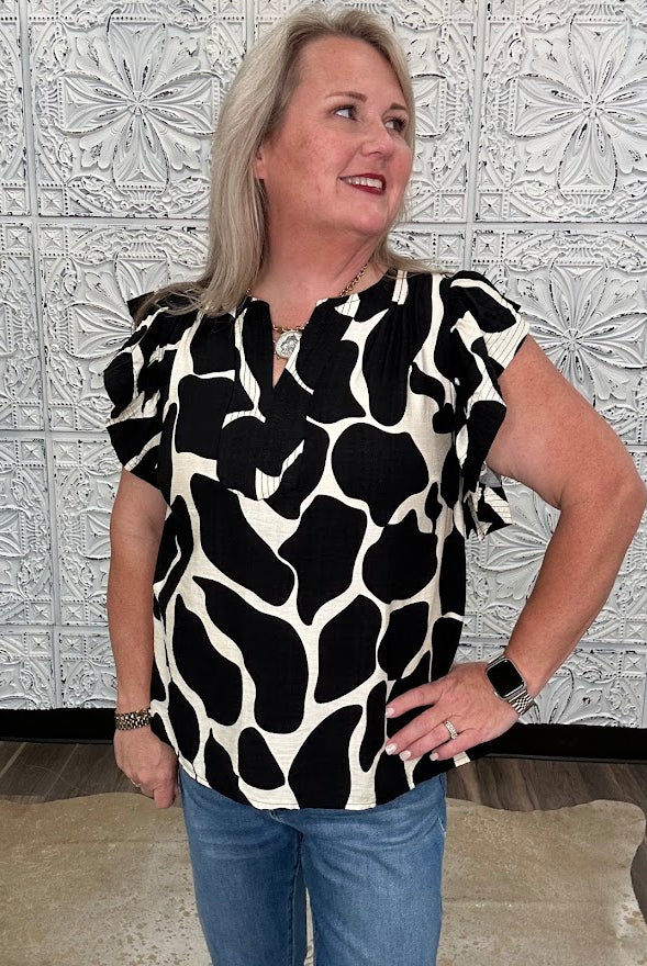 Flutter Sleeve V-Neck Blouse