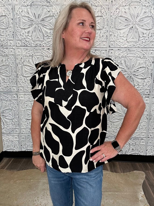 Flutter Sleeve V-Neck Blouse
