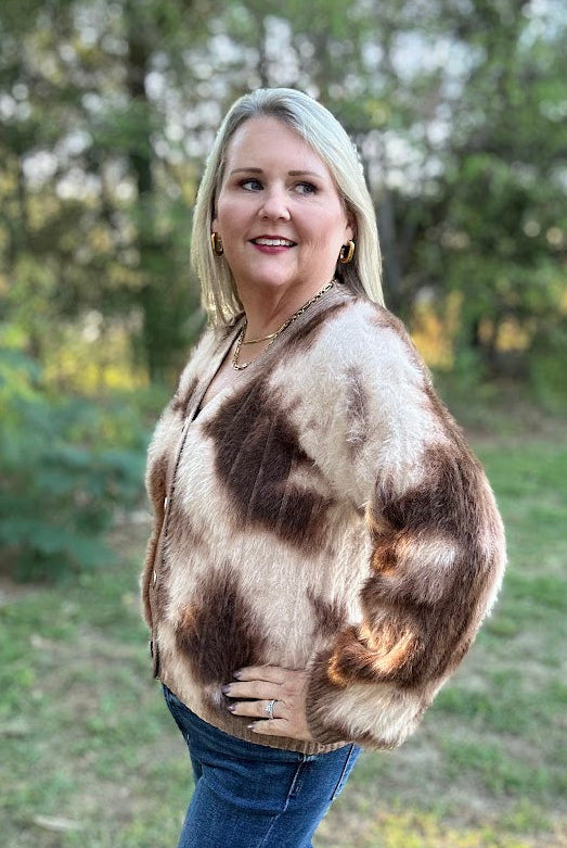 Fuzzy Leopard Print Button Front Cardigan