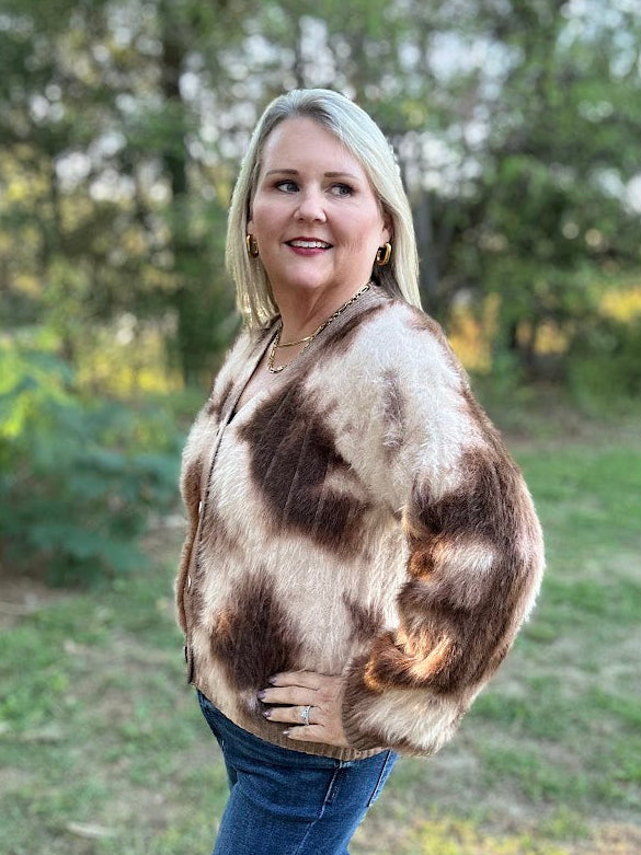 Fuzzy Leopard Print Button Front Cardigan