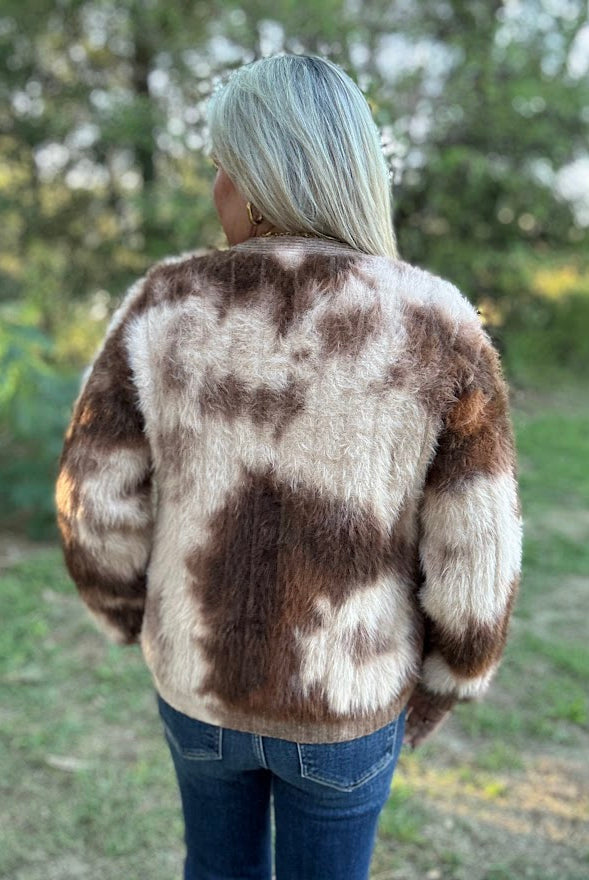 Fuzzy Leopard Print Button Front Cardigan