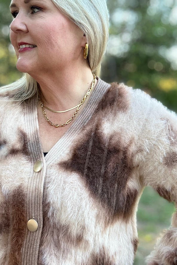 Fuzzy Leopard Print Button Front Cardigan