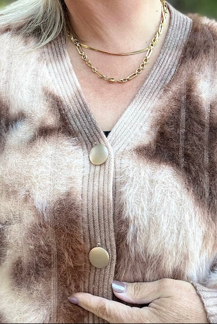 Fuzzy Leopard Print Button Front Cardigan