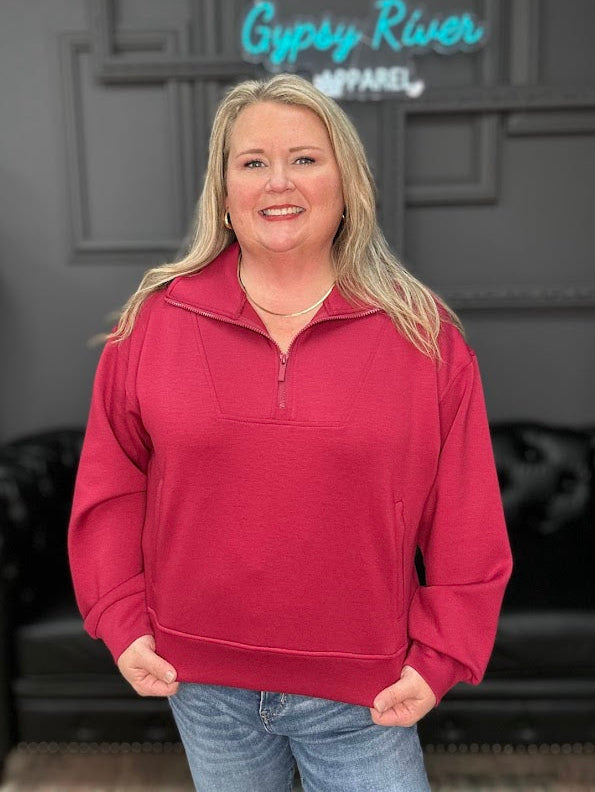 half zip sweatshirt, women’s pullover sweatshirt, casual zip sweatshirt, neutral pullover top, cozy fall sweatshirt, women’s boutique sweatshirt, quarter zip sweater, plus size sweatshirt, everyday casual wear, versatile zip pullover, comfy women’s top, solid color sweatshirt, Gypsy River apparel