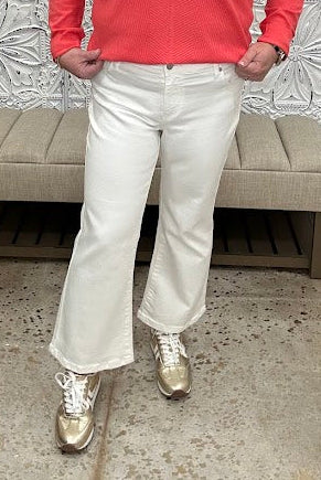 Liverpool Hannah jeans, white cropped flare jeans, mid rise white denim, Liverpool white jeans, stretch flare jeans, boutique white denim