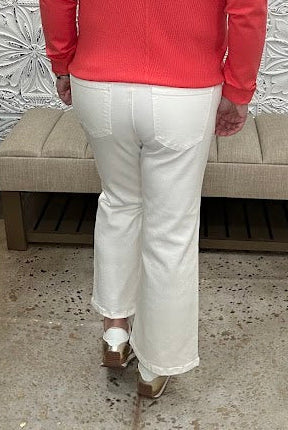 Liverpool Hannah jeans, white cropped flare jeans, mid rise white denim, Liverpool white jeans, stretch flare jeans, boutique white denim