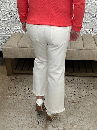 Liverpool Hannah jeans, white cropped flare jeans, mid rise white denim, Liverpool white jeans, stretch flare jeans, boutique white denim