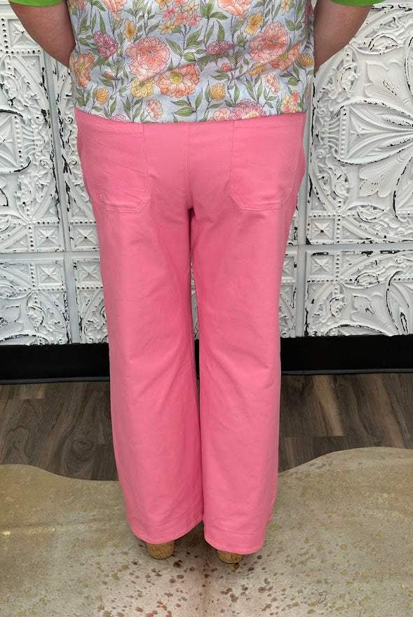 High Waist Wide Leg Crop Pants with Patch Pockets