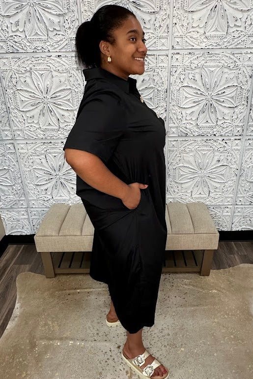 Black Collared Poplin Dress