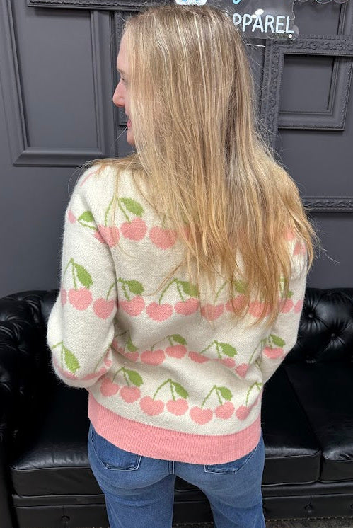 Valentine sweater, cherry sweater, heart pattern sweater, women’s novelty sweater, cute Valentine top, boutique sweaters, Gypsy River Apparel