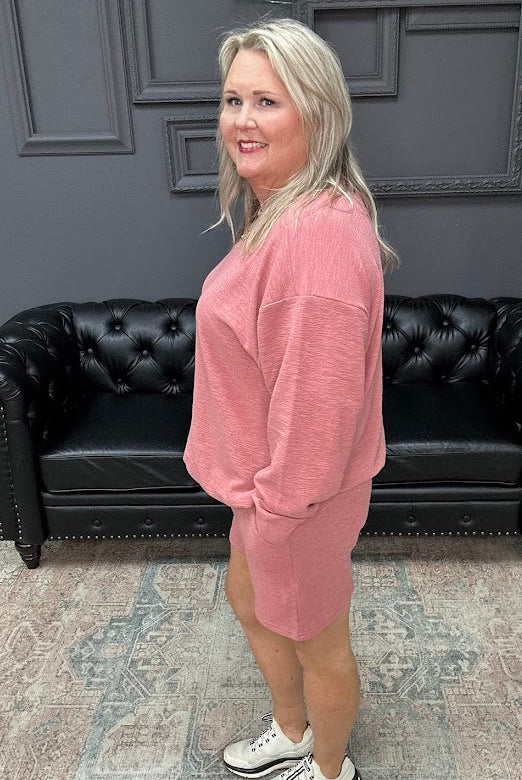 slub knit set, lounge set, pullover and shorts set, women’s matching set, comfy casual set, boutique loungewear, Gypsy River Apparel