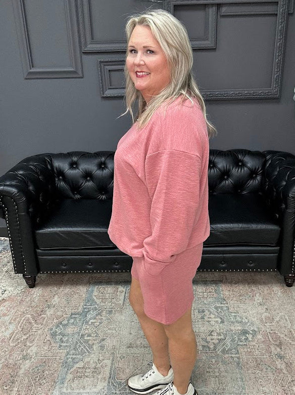 slub knit set, lounge set, pullover and shorts set, women’s matching set, comfy casual set, boutique loungewear, Gypsy River Apparel