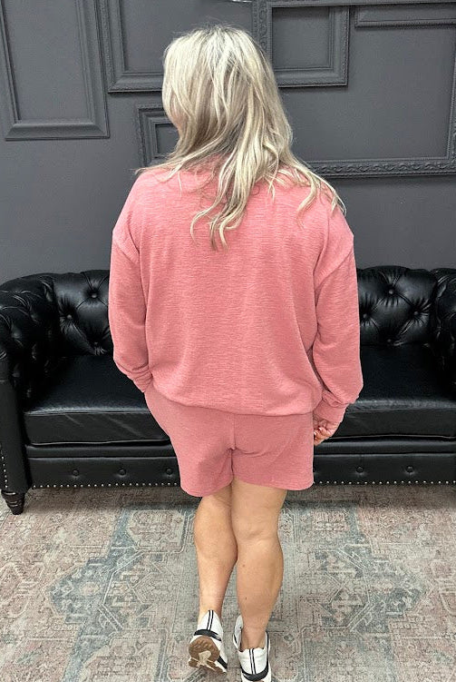 slub knit set, lounge set, pullover and shorts set, women’s matching set, comfy casual set, boutique loungewear, Gypsy River Apparel