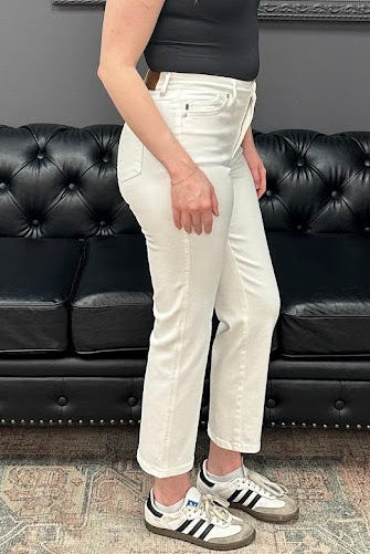 Judy Blue jeans, white ankle jeans, high rise jeans, tummy control jeans, women’s straight leg jeans, boutique denim, Gypsy River Apparel