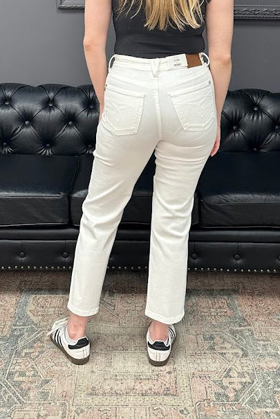 Judy Blue jeans, white ankle jeans, high rise jeans, tummy control jeans, women’s straight leg jeans, boutique denim, Gypsy River Apparel