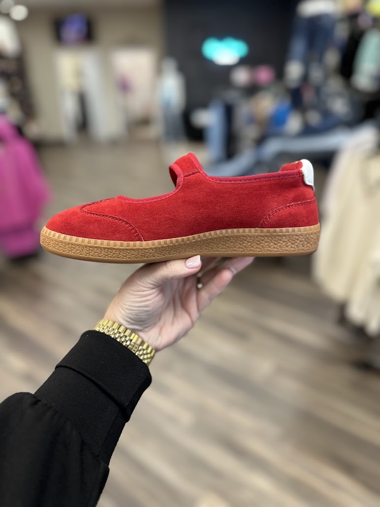 Mary Jane sneaker, Corkys shoes, casual sneakers for women, suede Mary Jane, red sneakers, taupe sneakers, everyday comfort shoes, boutique sneakers