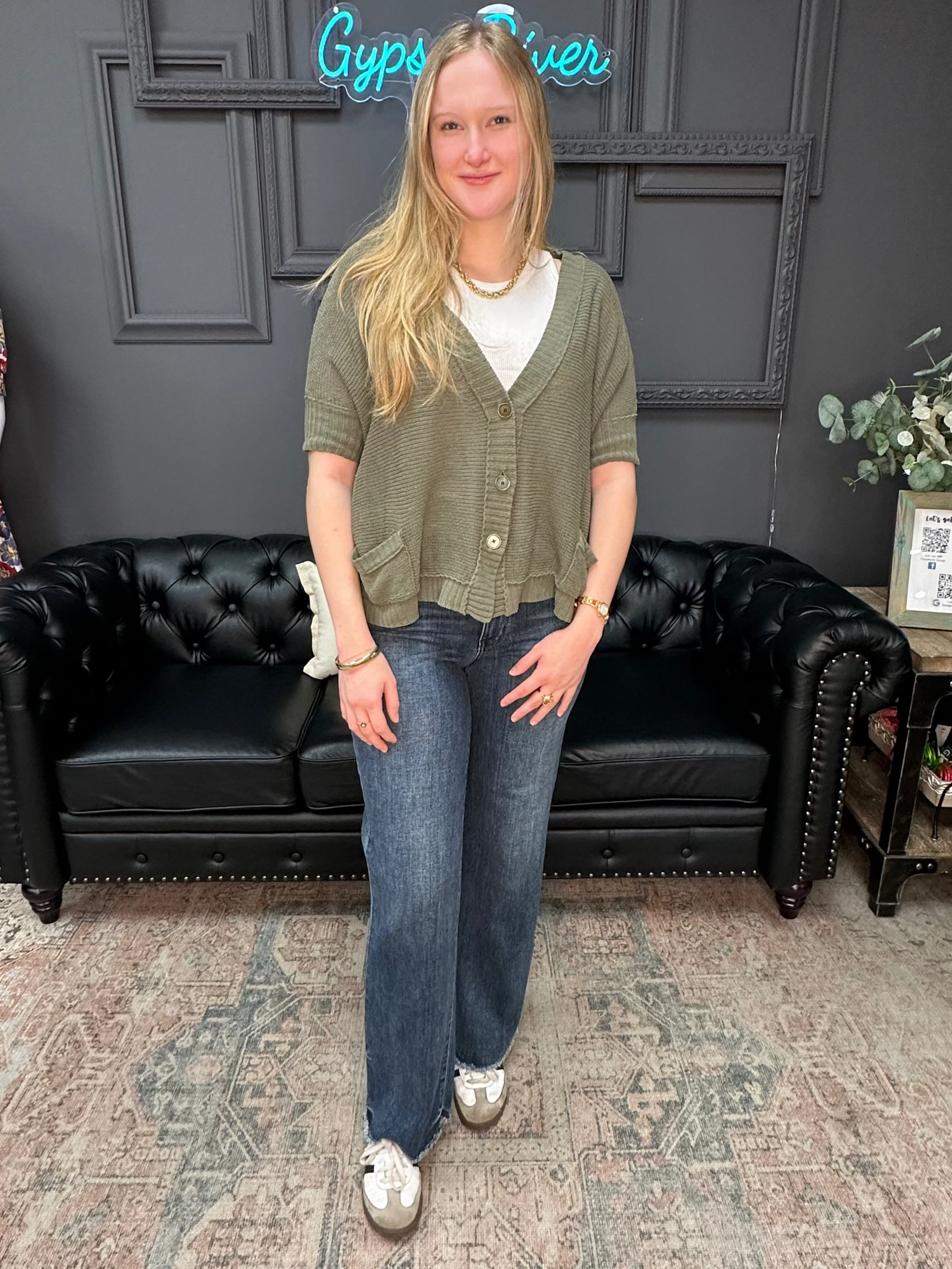 Judy Blue Mid Rise Wide Leg Jeans with tint finish and raw hem, 32 ½ inch inseam