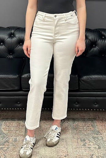 Judy Blue jeans, white ankle jeans, high rise jeans, tummy control jeans, women’s straight leg jeans, boutique denim, Gypsy River Apparel