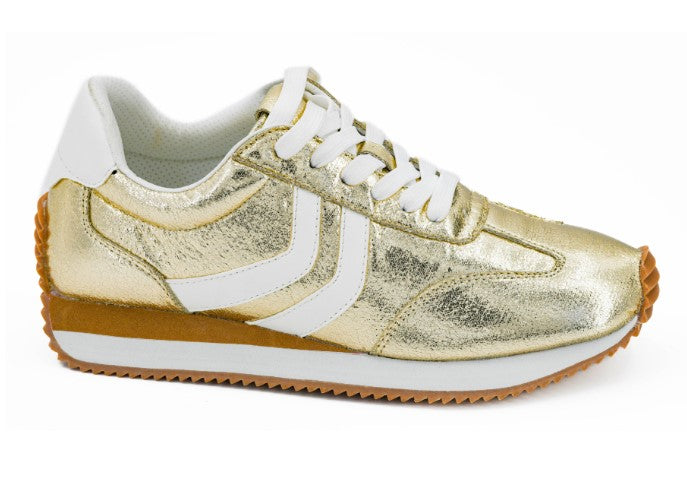 Corkys sneakers, gold sneakers women, metallic sneakers, gold tennis shoes, Corkys Kickoff, casual fashion sneakers