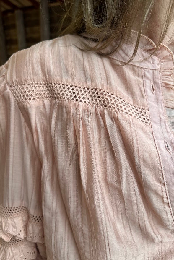 Lace Ruffle Sleeve Pintuck Blouse