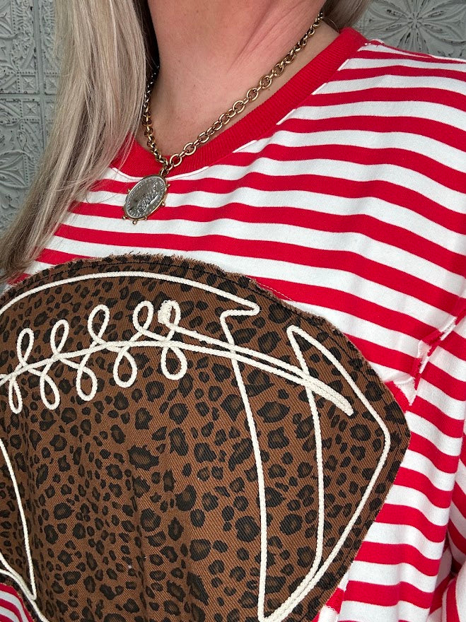 Leopard Football Striped Knit Top
