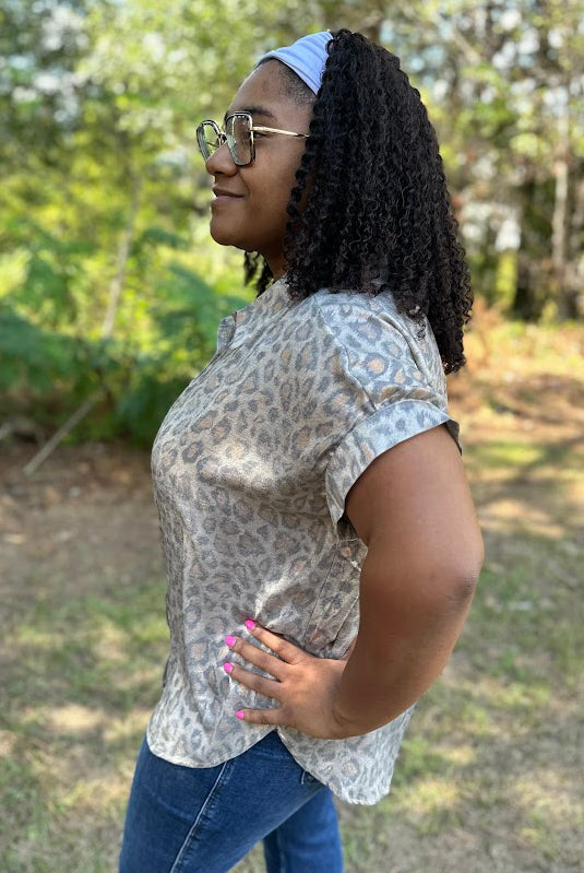 Leopard Print Collared Button-Up Top
