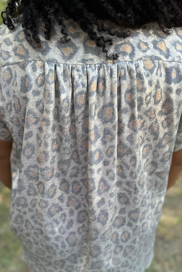 Leopard Print Collared Button-Up Top
