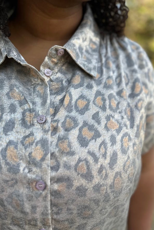 Leopard Print Collared Button-Up Top