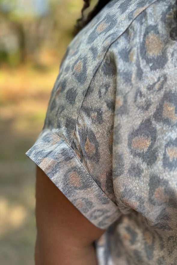 Leopard Print Collared Button-Up Top