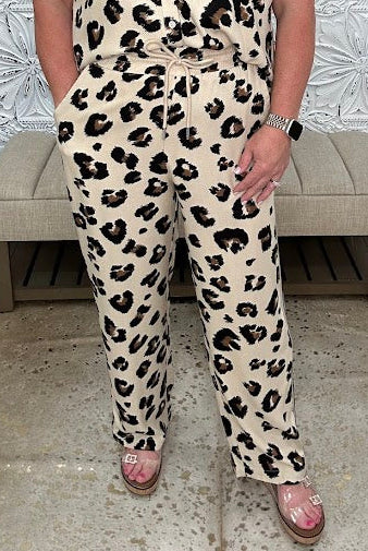 Leopard Print Drawstring Wide Leg Pants