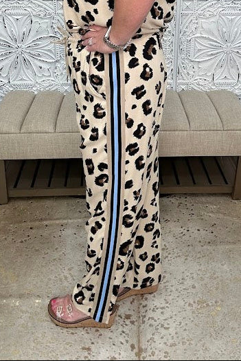 Leopard Print Drawstring Wide Leg Pants
