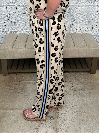 Leopard Print Drawstring Wide Leg Pants