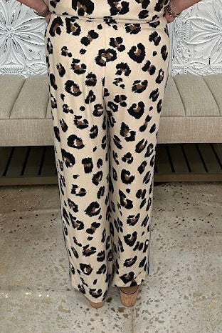 Leopard Print Drawstring Wide Leg Pants