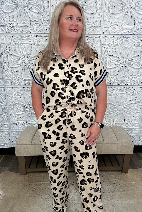 Leopard Print Drawstring Wide Leg Pants