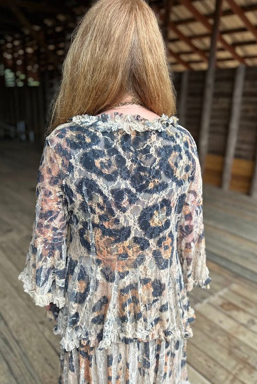 Leopard Sparkle Lace Tie-Front Cardigan