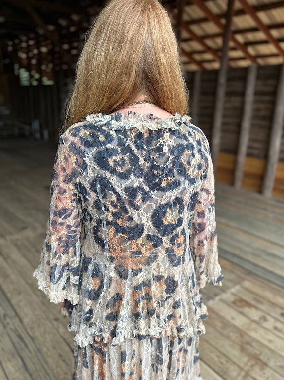 Leopard Sparkle Lace Tie-Front Cardigan