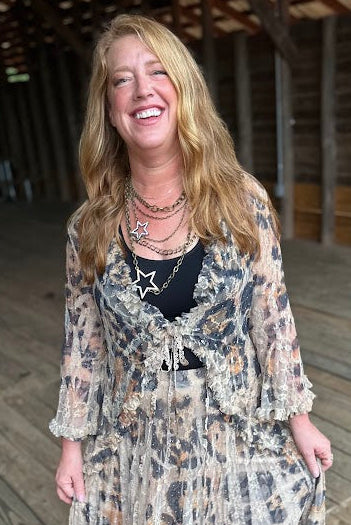 Leopard Sparkle Lace Tie-Front Cardigan