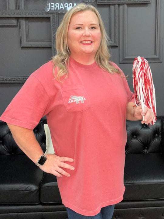 Alabama Comfort Colors tee, crimson pocket tee, University of Alabama shirt, Bama elephant tee, licensed Crimson Tide apparel, game day shirt