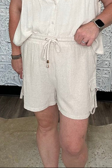 Linen Blend Cargo Pocket Shorts