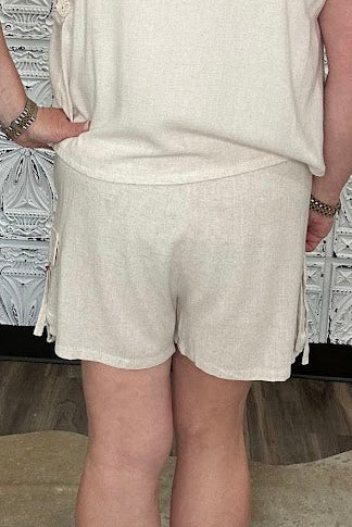 Linen Blend Cargo Pocket Shorts