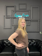 linen blend top, casual blouse, drawstring hem top, relaxed fit shirt, breathable linen top, boutique casual top, short sleeve blouse, neutral summer top, soft lightweight shirt, everyday essentials