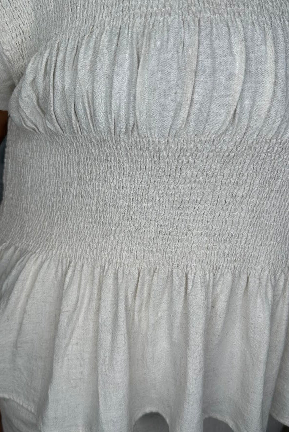 Linen Blend Smocked Peplum Top
