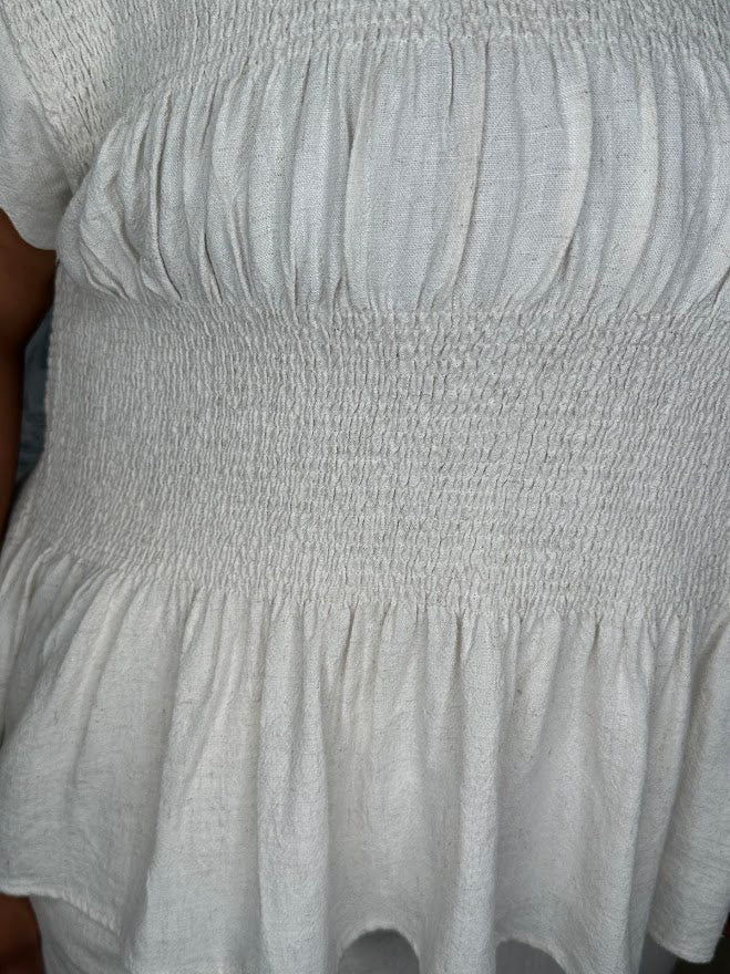 Linen Blend Smocked Peplum Top
