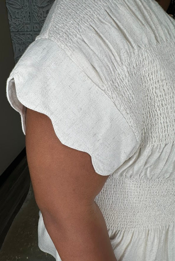 Linen Blend Smocked Peplum Top