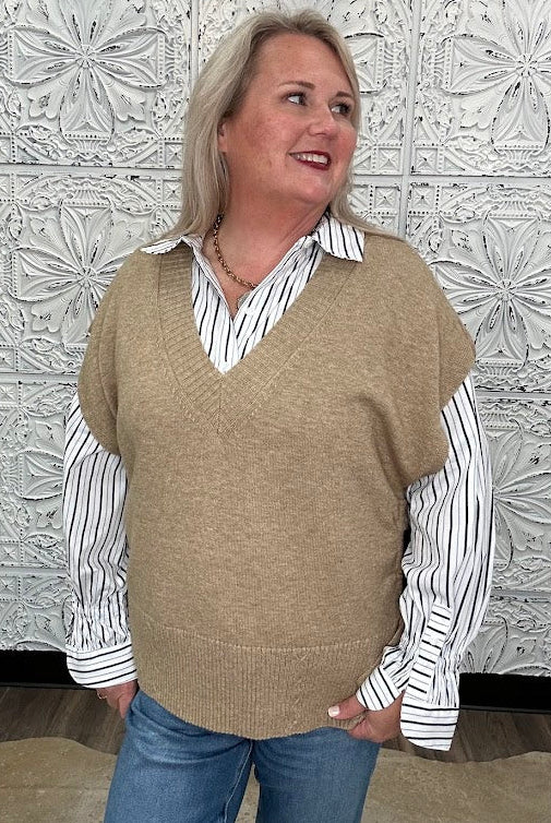 Liverpool Taupe Side Tie V Neck Sweater Vest