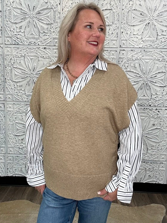 Liverpool Taupe Side Tie V Neck Sweater Vest