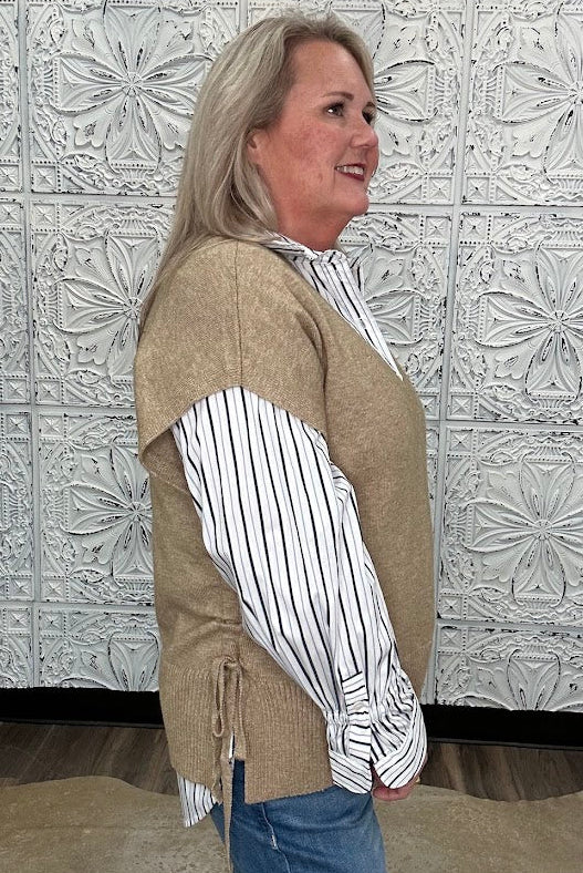 Liverpool Taupe Side Tie V Neck Sweater Vest