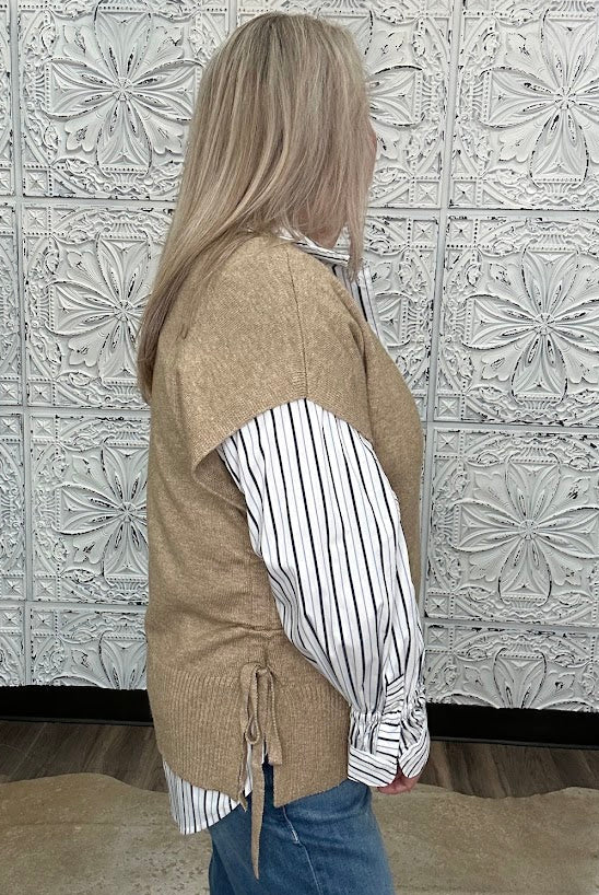 Liverpool Taupe Side Tie V Neck Sweater Vest
