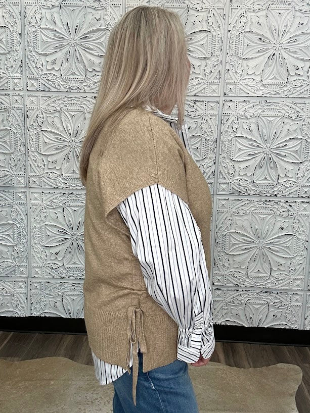 Liverpool Taupe Side Tie V Neck Sweater Vest